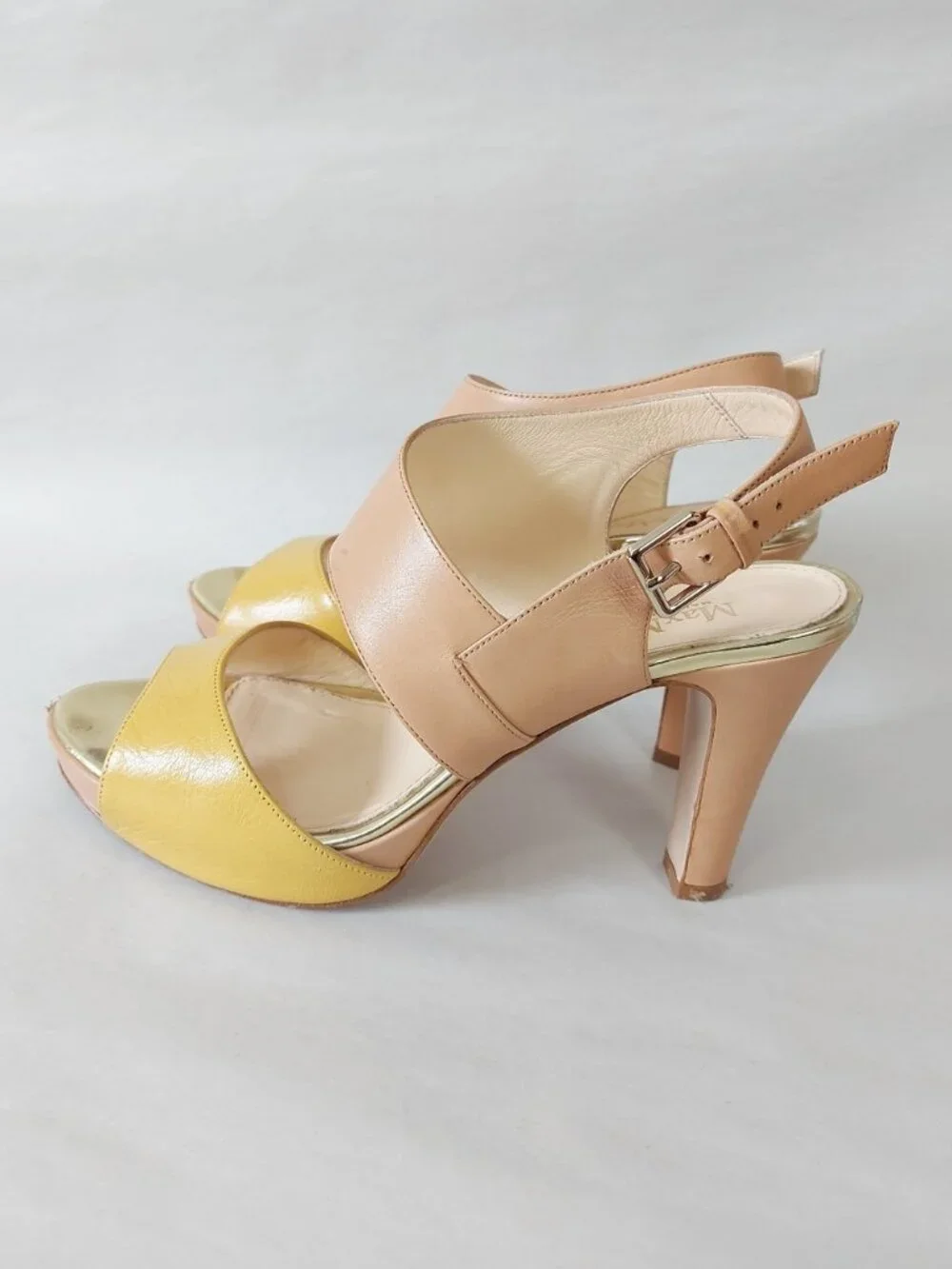 MaxMara T-strap Peep-toe Platform Heel Two Tone Buckle Slingback Sandals 38 EU
